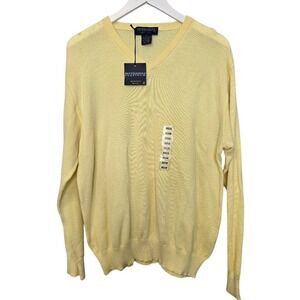 Hathaway Sweater Mens Medium Yellow Pima Cotton V-Neck Made in Italy Golf Retro